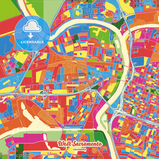 West Sacramento, California, United States Crazy Colorful Street Map Poster Template