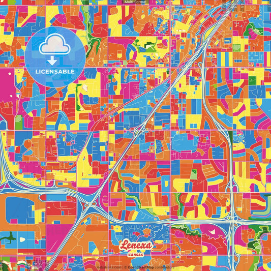 Lenexa, Kansas, United States Crazy Colorful Street Map Poster Template