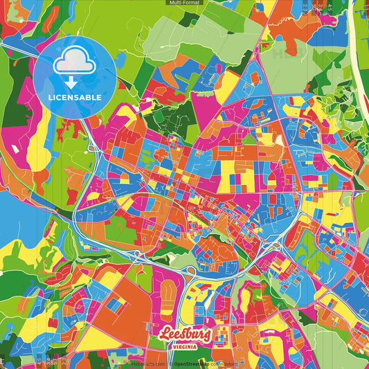Leesburg, Virginia, United States Crazy Colorful Street Map Poster Template