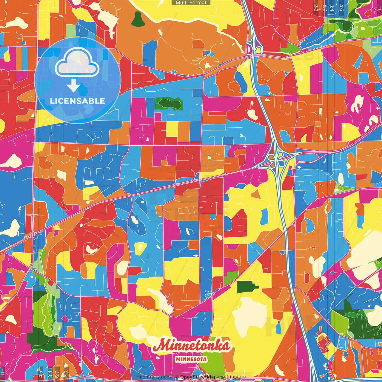 Minnetonka, Minnesota, United States Crazy Colorful Street Map Poster Template
