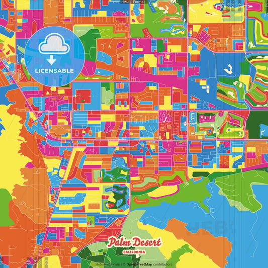 Palm Desert, California, United States Crazy Colorful Street Map Poster Template