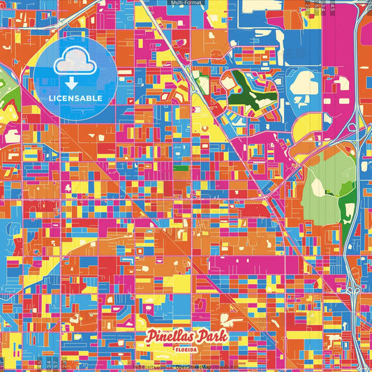 Pinellas Park, Florida, United States Crazy Colorful Street Map Poster Template