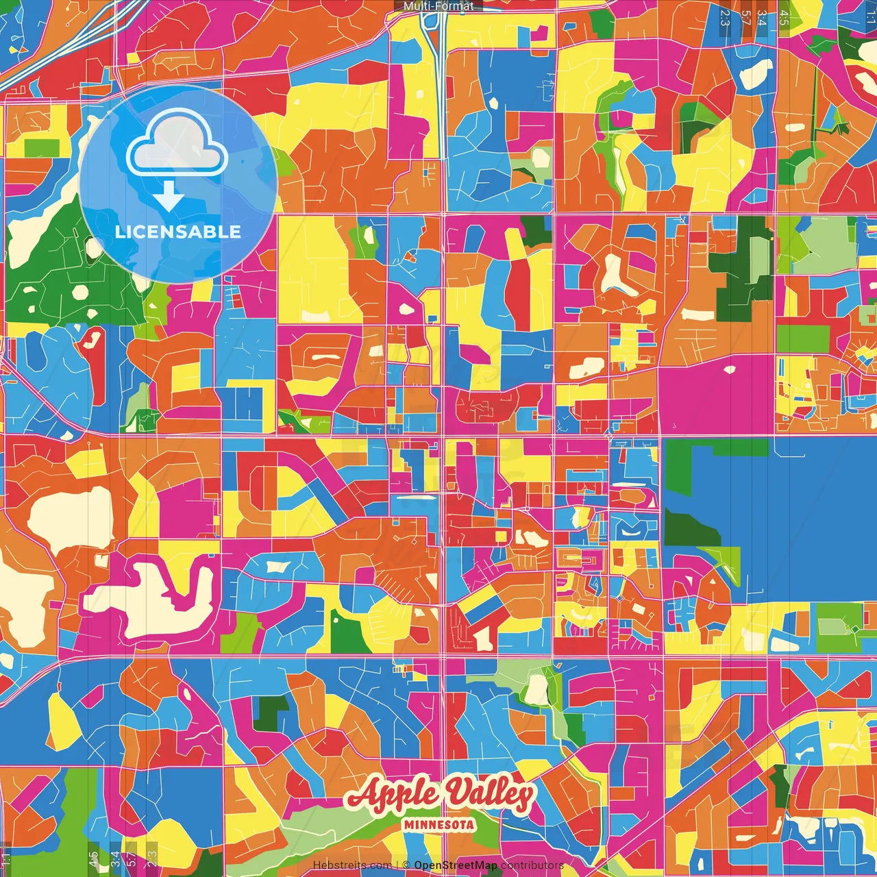 Apple Valley, Minnesota, United States Crazy Colorful Street Map Poster Template