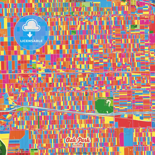 Oak Park, Illinois, United States Crazy Colorful Street Map Poster Template