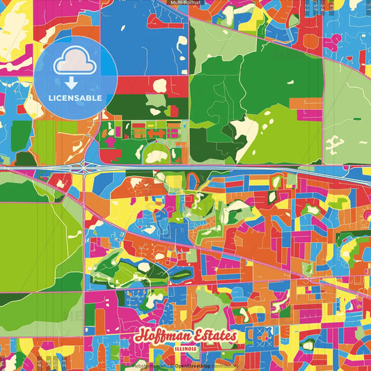 Hoffman Estates, Illinois, United States Crazy Colorful Street Map Poster Template