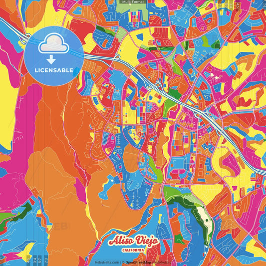 Aliso Viejo, California, United States Crazy Colorful Street Map Poster Template