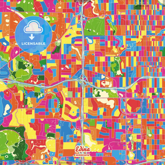 Edina, Minnesota, United States Crazy Colorful Street Map Poster Template