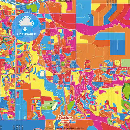 Parker, Colorado, United States Crazy Colorful Street Map Poster Template