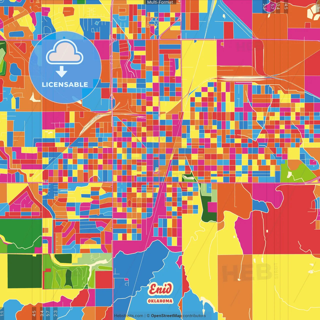 Enid, Oklahoma, United States Crazy Colorful Street Map Poster Template