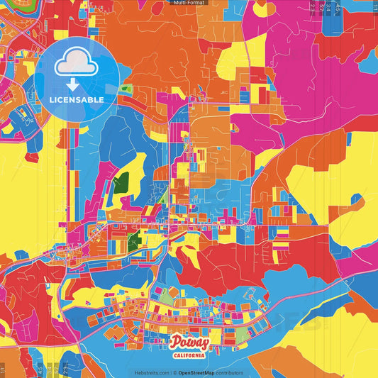 Poway, California, United States Crazy Colorful Street Map Poster Template