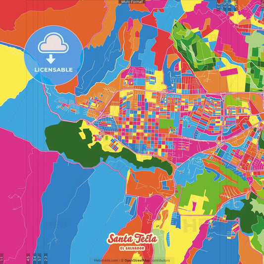 Santa Tecla, La Libertad, El Salvador Crazy Colorful Street Map Poster Template