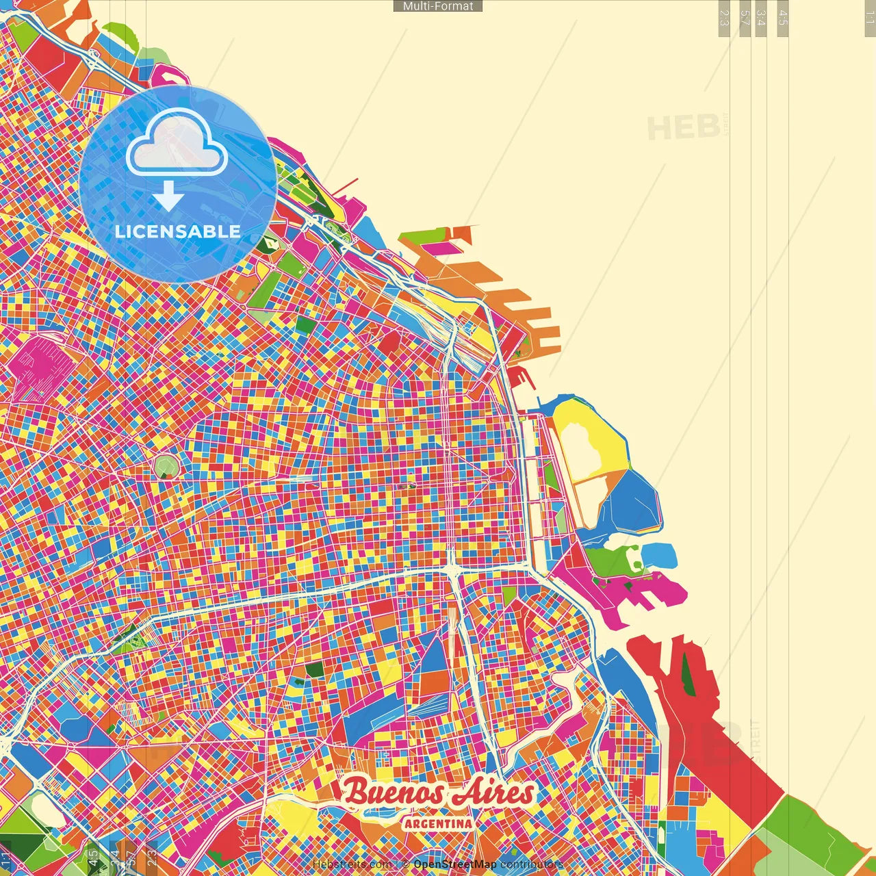 Buenos Aires, Argentina Crazy Colorful Street Map Poster Template