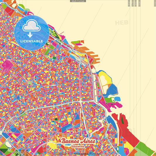Buenos Aires, Argentina Crazy Colorful Street Map Poster Template