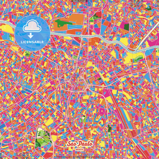 Sao Paulo, Brazil Crazy Colorful Street Map Poster Template
