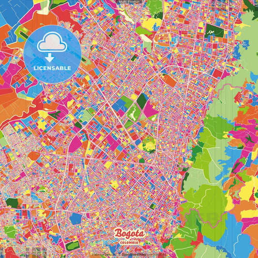 Bogota, Colombia Crazy Colorful Street Map Poster Template