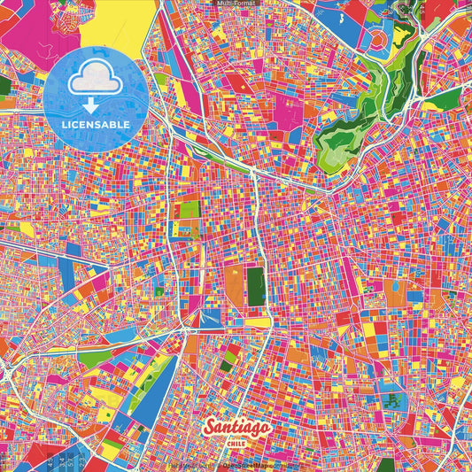Santiago, Chile Crazy Colorful Street Map Poster Template