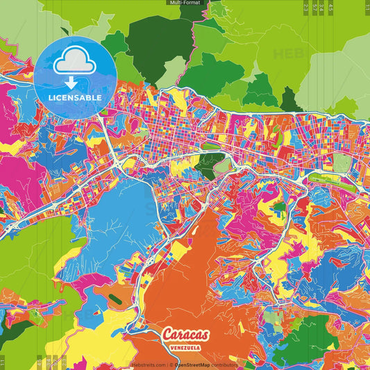 Caracas, Venezuela Crazy Colorful Street Map Poster Template