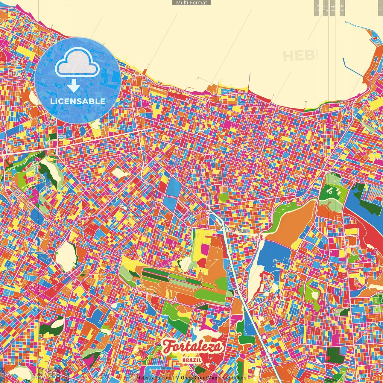 Fortaleza, Brazil Crazy Colorful Street Map Poster Template