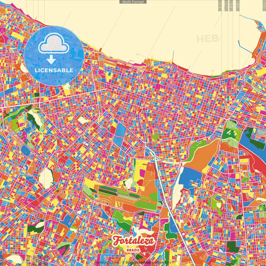Fortaleza, Brazil Crazy Colorful Street Map Poster Template