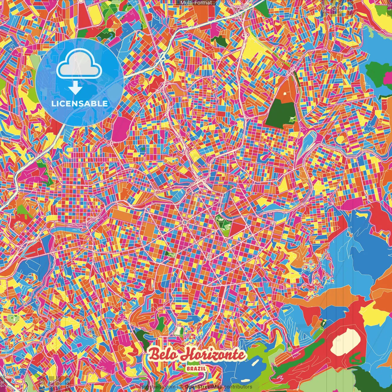 Belo Horizonte, Brazil Crazy Colorful Street Map Poster Template
