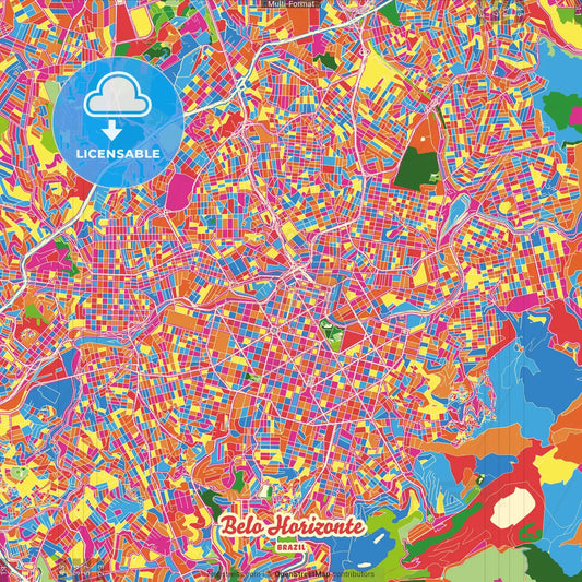 Belo Horizonte, Brazil Crazy Colorful Street Map Poster Template