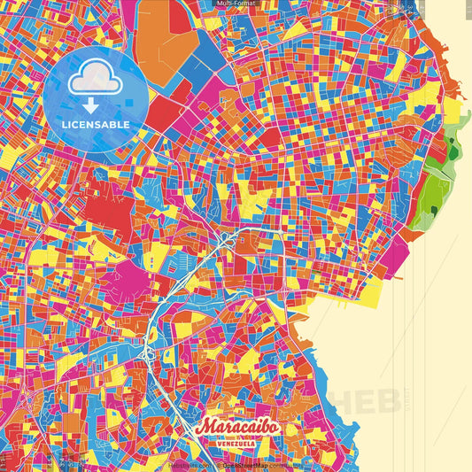 Maracaibo, Venezuela Crazy Colorful Street Map Poster Template