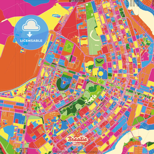 Brasilia, Brazil Crazy Colorful Street Map Poster Template
