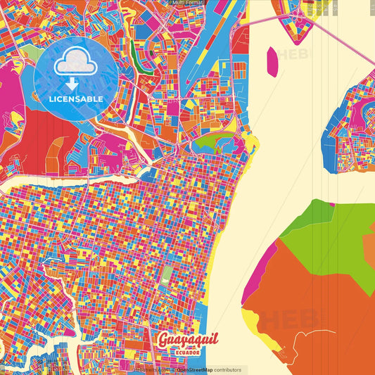 Guayaquil, Ecuador Crazy Colorful Street Map Poster Template