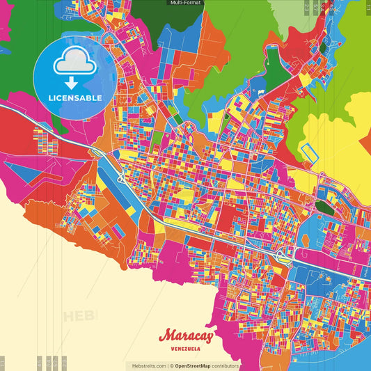 Maracay, Venezuela Crazy Colorful Street Map Poster Template