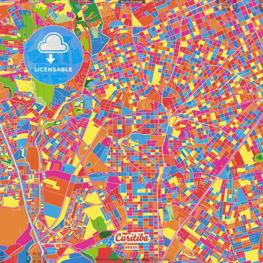 Curitiba, Brazil Crazy Colorful Street Map Poster Template