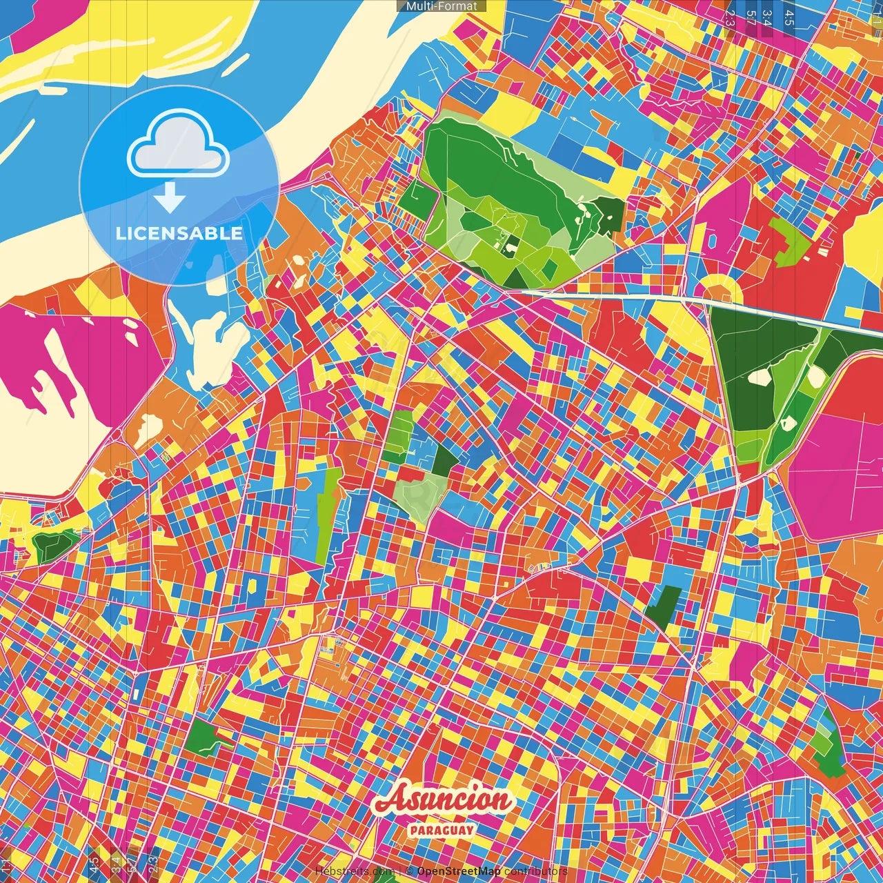 Asuncion, Paraguay Crazy Colorful Street Map Poster Template