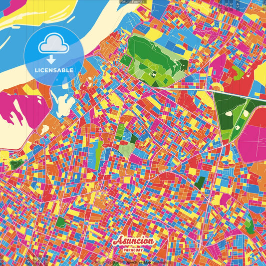 Asuncion, Paraguay Crazy Colorful Street Map Poster Template
