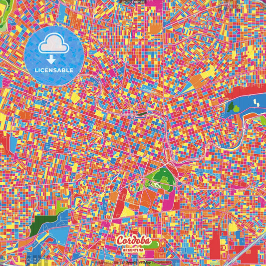 Cordoba, Argentina Crazy Colorful Street Map Poster Template
