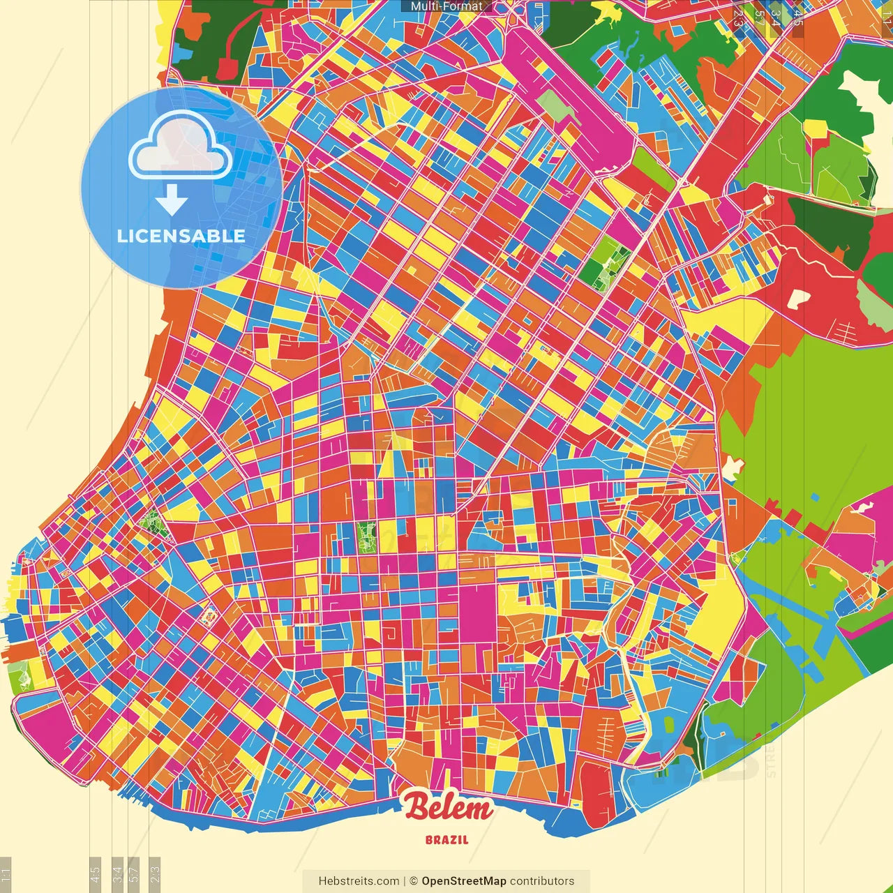 Belem, Brazil Crazy Colorful Street Map Poster Template