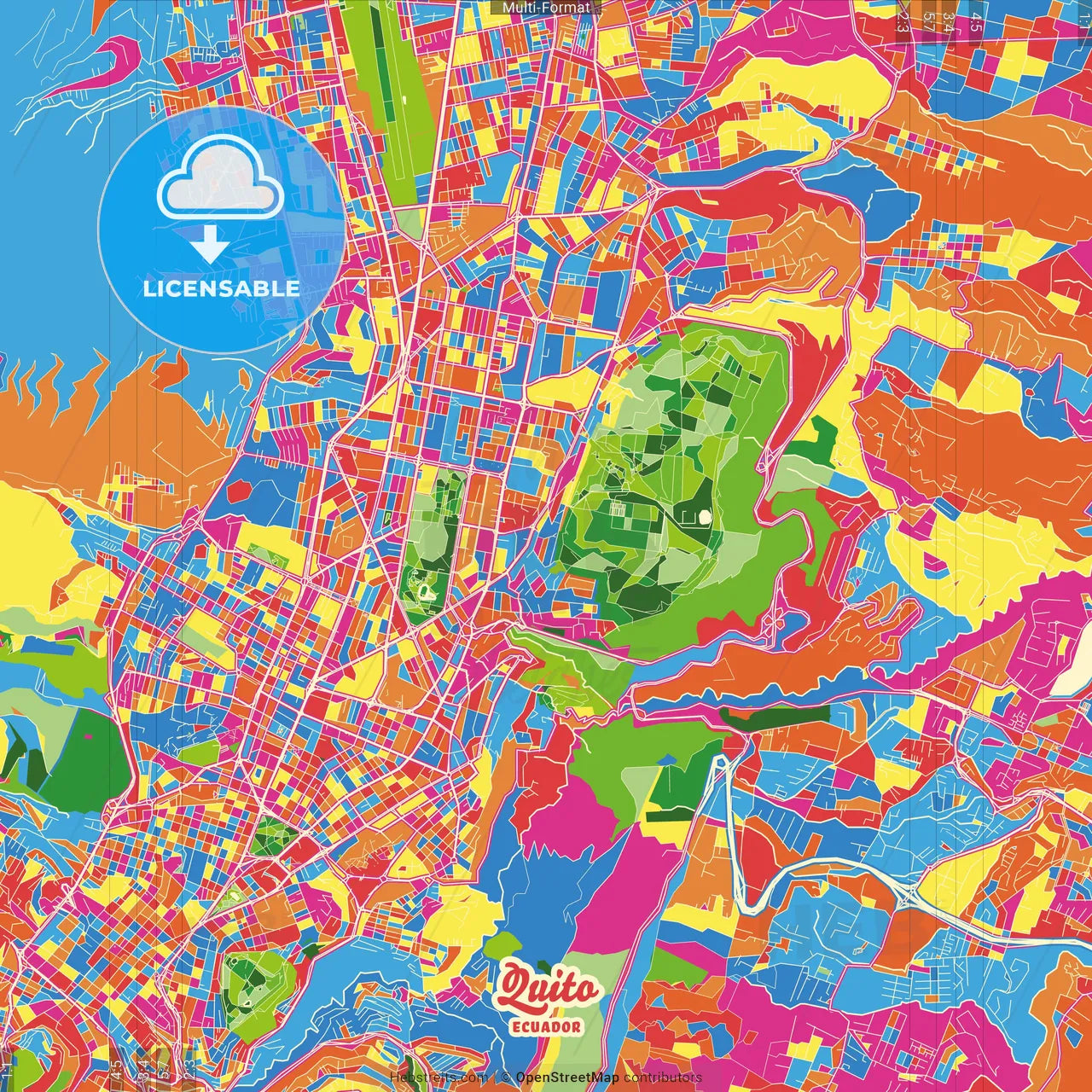 Quito, Ecuador Crazy Colorful Street Map Poster Template
