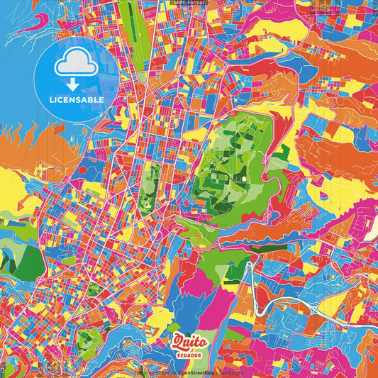 Quito, Ecuador Crazy Colorful Street Map Poster Template