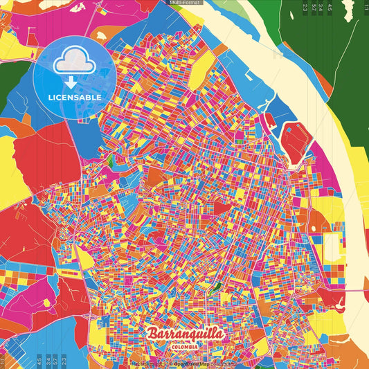 Barranquilla, Colombia Crazy Colorful Street Map Poster Template