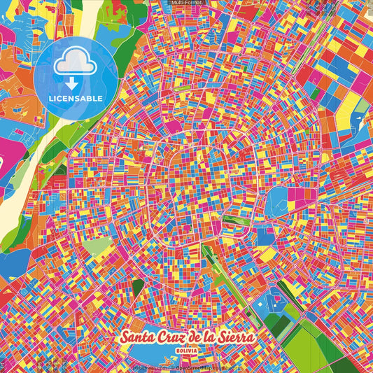 Santa Cruz de la Sierra, Bolivia Crazy Colorful Street Map Poster Template