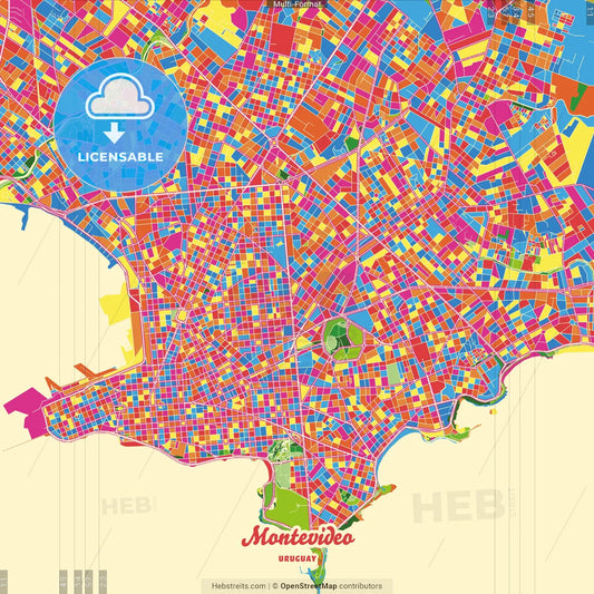 Montevideo, Uruguay Crazy Colorful Street Map Poster Template
