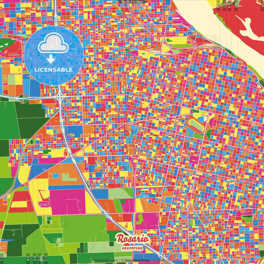 Rosario, Argentina Crazy Colorful Street Map Poster Template