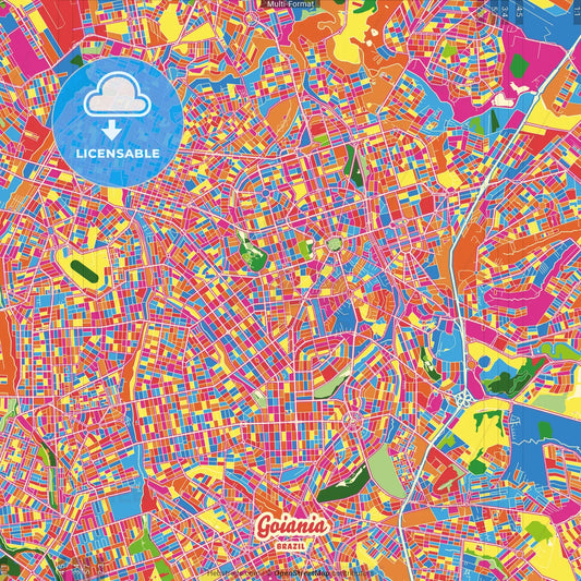 Goiania, Brazil Crazy Colorful Street Map Poster Template