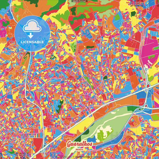 Guarulhos, Brazil Crazy Colorful Street Map Poster Template