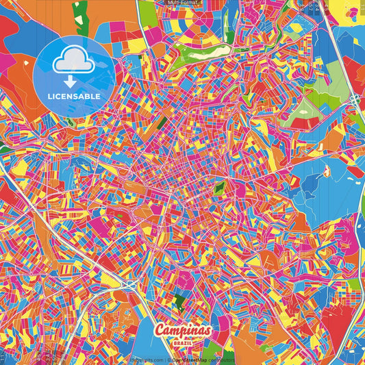 Campinas, Brazil Crazy Colorful Street Map Poster Template