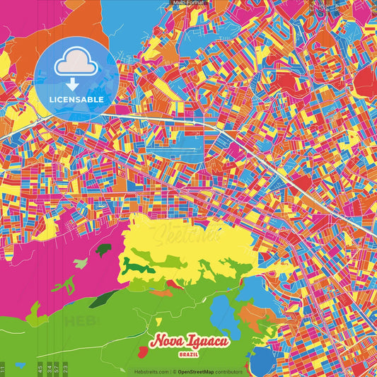 Nova Iguacu, Brazil Crazy Colorful Street Map Poster Template