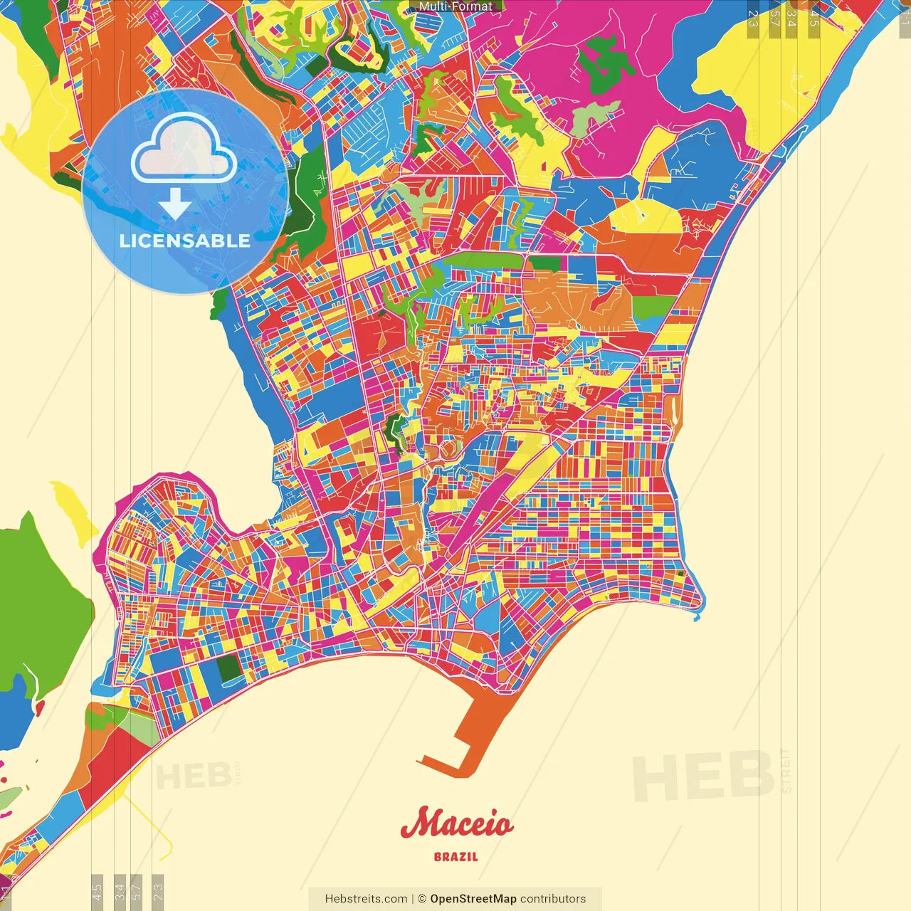 Maceio, Brazil Crazy Colorful Street Map Poster Template