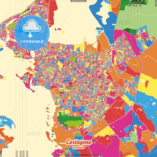 Cartagena, Colombia Crazy Colorful Street Map Poster Template