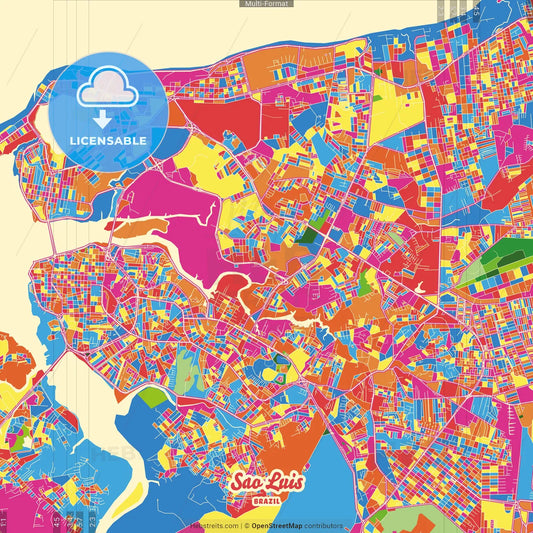 Sao Luis, Brazil Crazy Colorful Street Map Poster Template