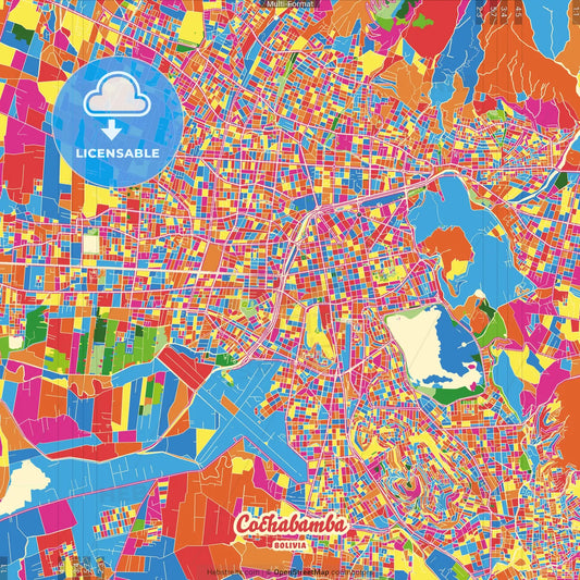 Cochabamba, Bolivia Crazy Colorful Street Map Poster Template