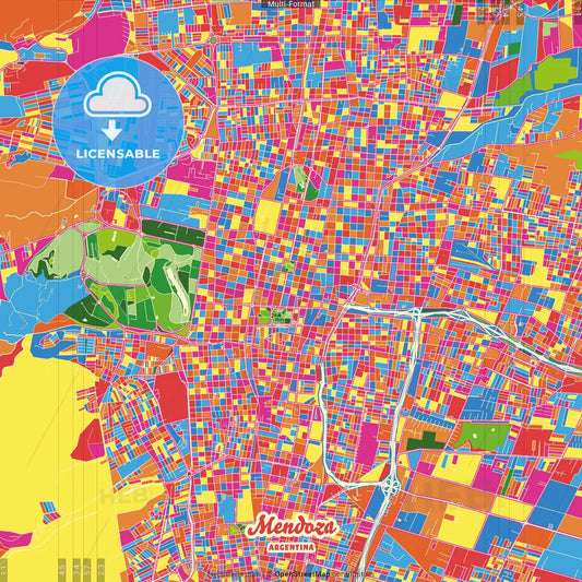 Mendoza, Argentina Crazy Colorful Street Map Poster Template