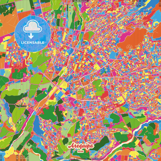 Arequipa, Peru Crazy Colorful Street Map Poster Template